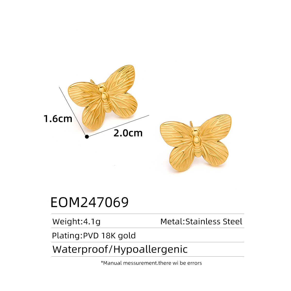 18K Gold Titanium Steel Stud Earrings