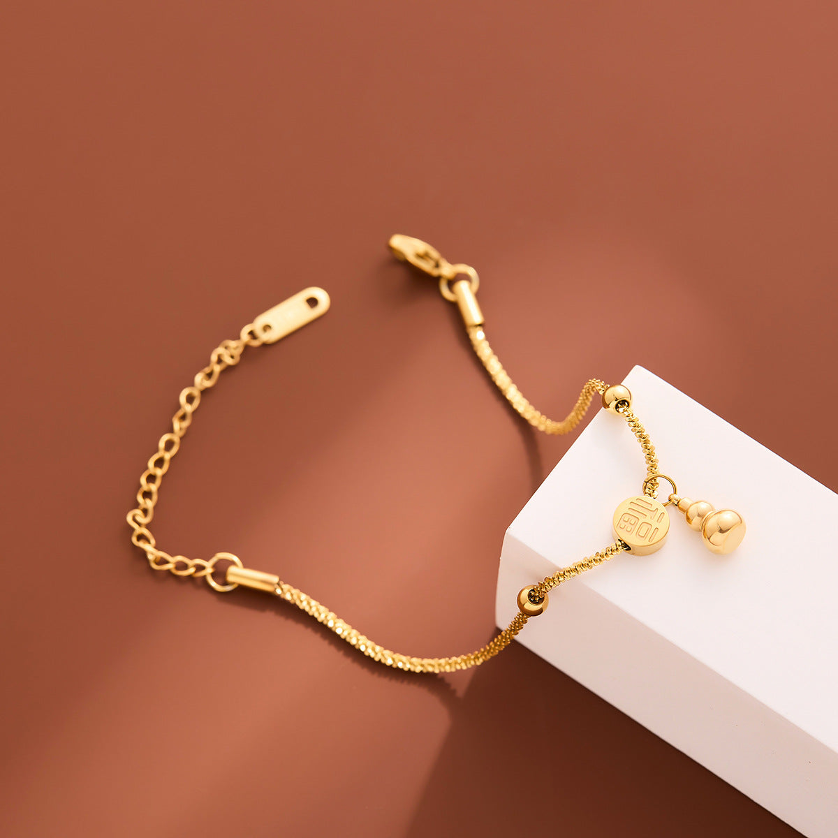 Titanium Steel "Fu" Gourd Lucky Bracelet — Women's Chinese Style