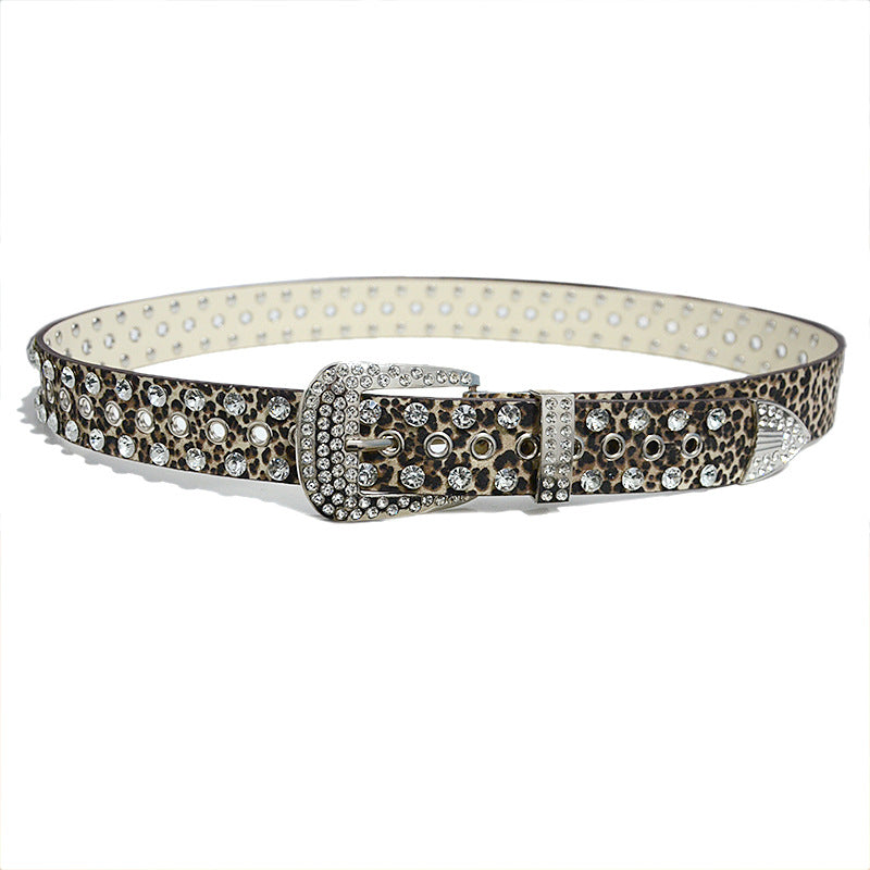 Rhinestone inlaid perforated belt
