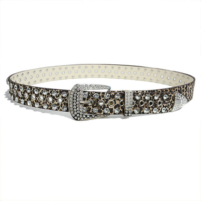 Rhinestone inlaid perforated belt
