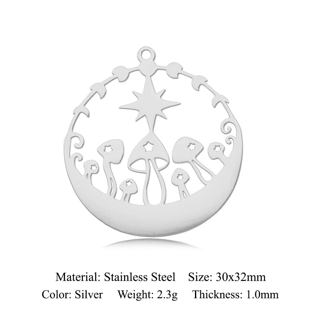 5 pcs/pack, mushroom flower titanium steel pendant.