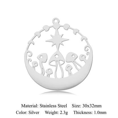 5 pcs/pack, mushroom flower titanium steel pendant.