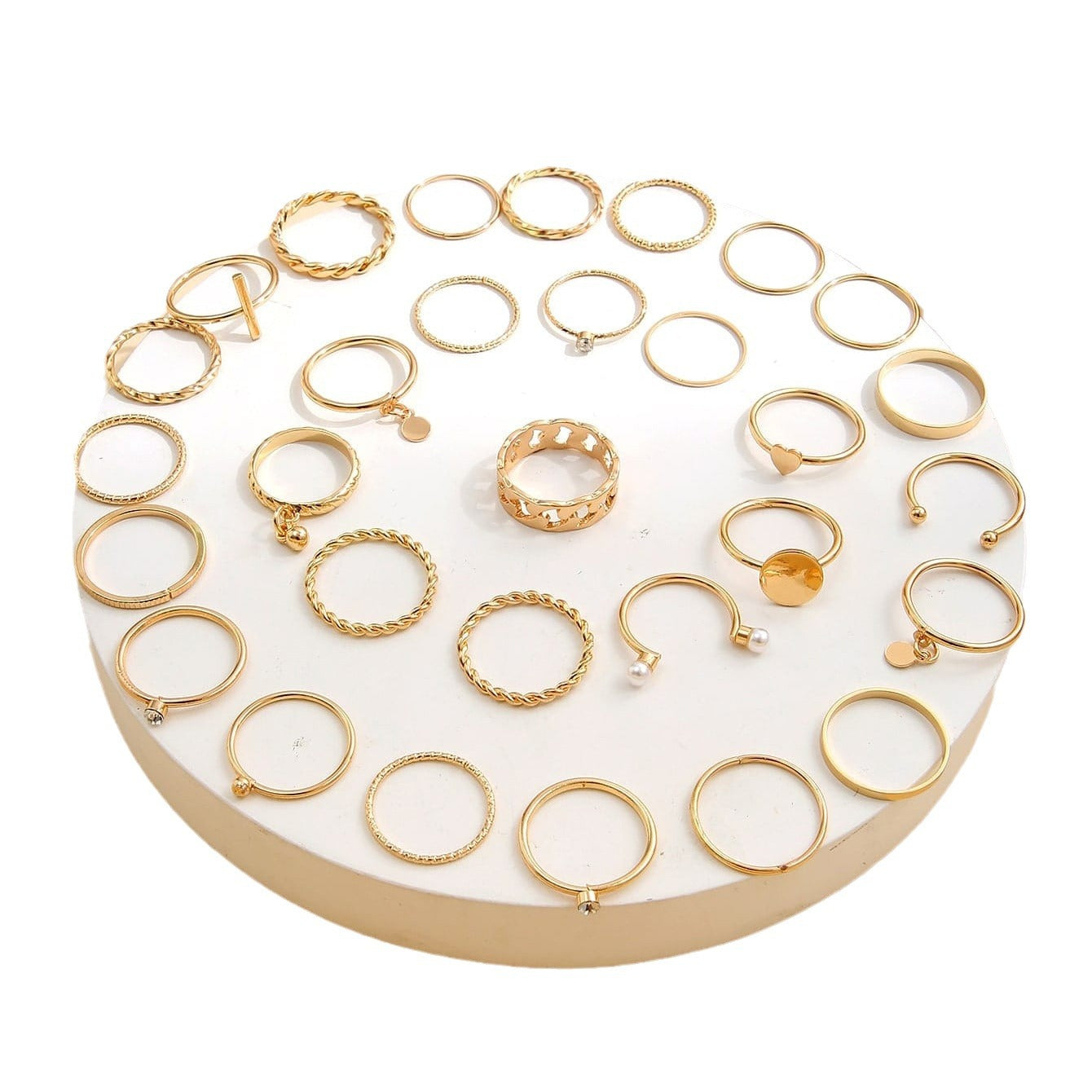 Pearl Heart Water Drop Disc Ring 30-piece Set