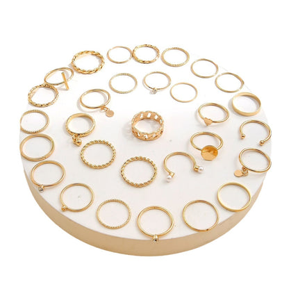 Pearl Heart Water Drop Disc Ring 30-piece Set