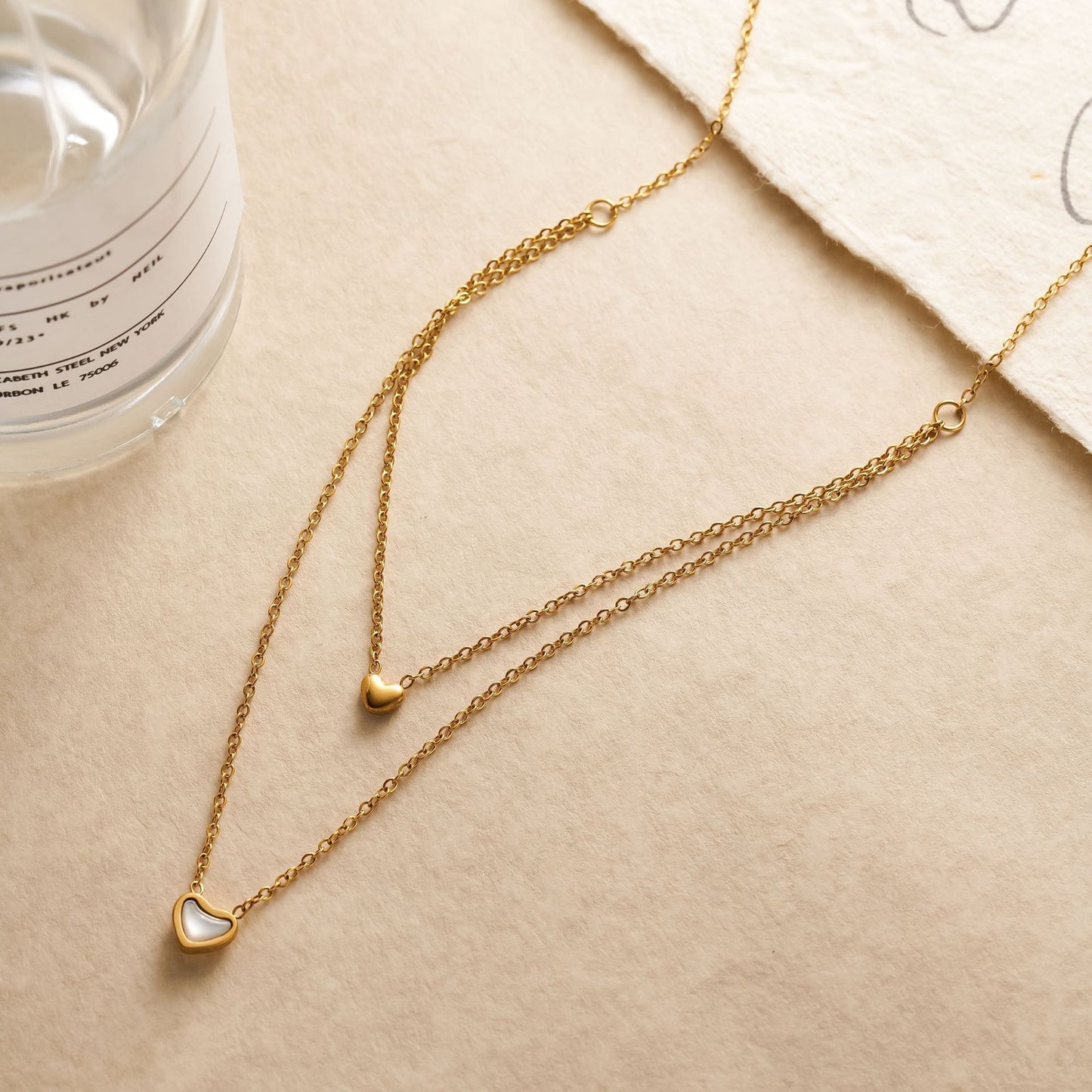18K Gold-Plated Titanium Steel Double-Layer Heart Shell Clavicle Necklace