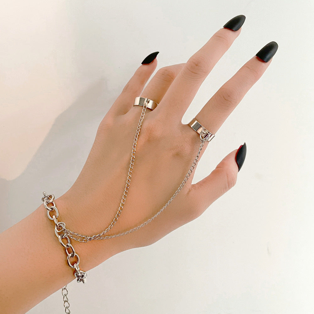 Butterfly Pendant Chain Finger Bracelet Ring