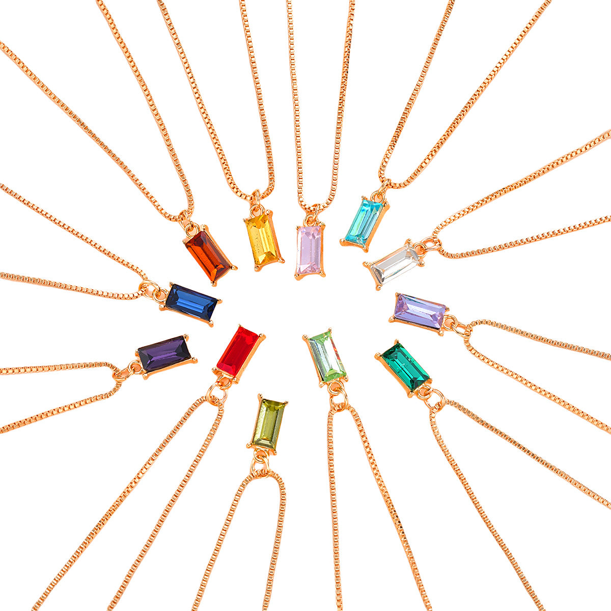 Square Zircon Gold Birthstone Necklace