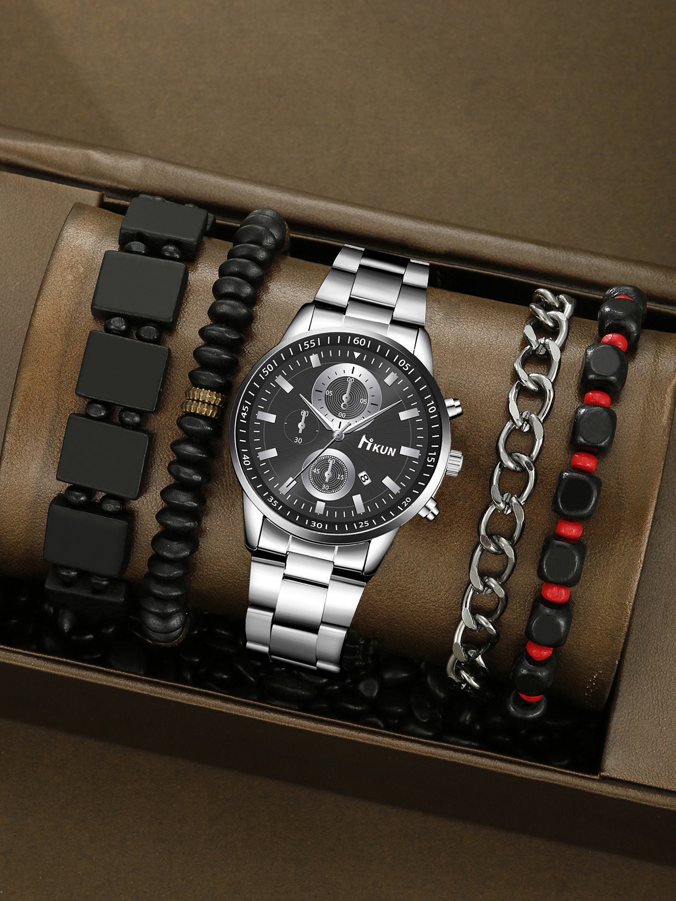 Trendy Beaded Men's Watch Set