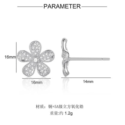 Copper inlaid 5A zircon flower stud earrings