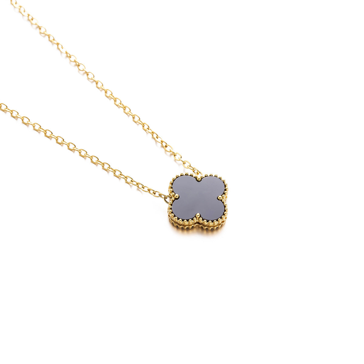 15mm 18K Gold Double-Sided Clover Necklace — Flower & Diamond on Grooved Collarbone Chain