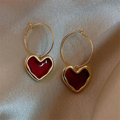 Burgundy love earrings simple earrings