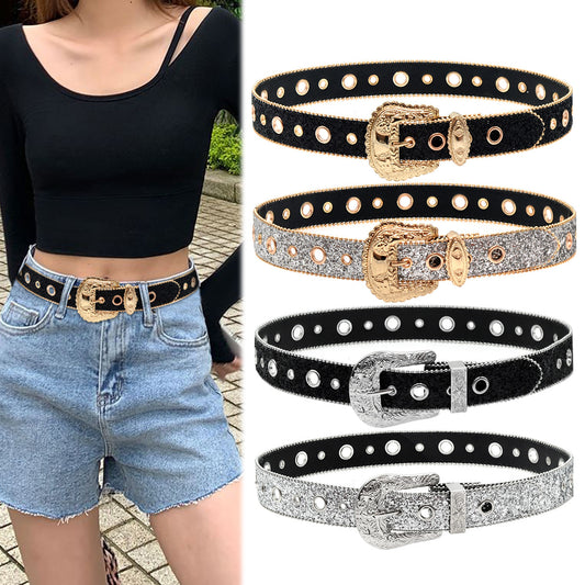 Rhinestone belt female ins wind thin belt