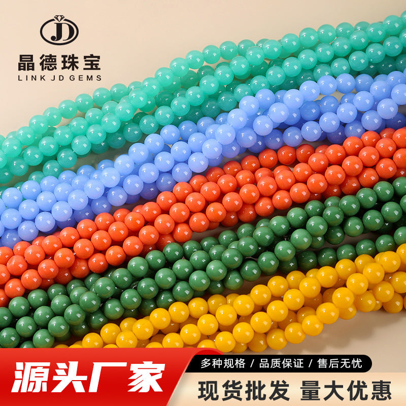 Color porcelain glass beads imitation jade round beads loose beads