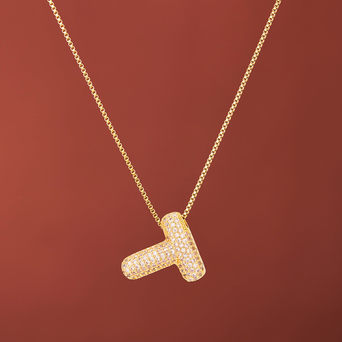 18K Gold-Plated Alphabet Necklace with Micro Zircon (Titanium Steel)