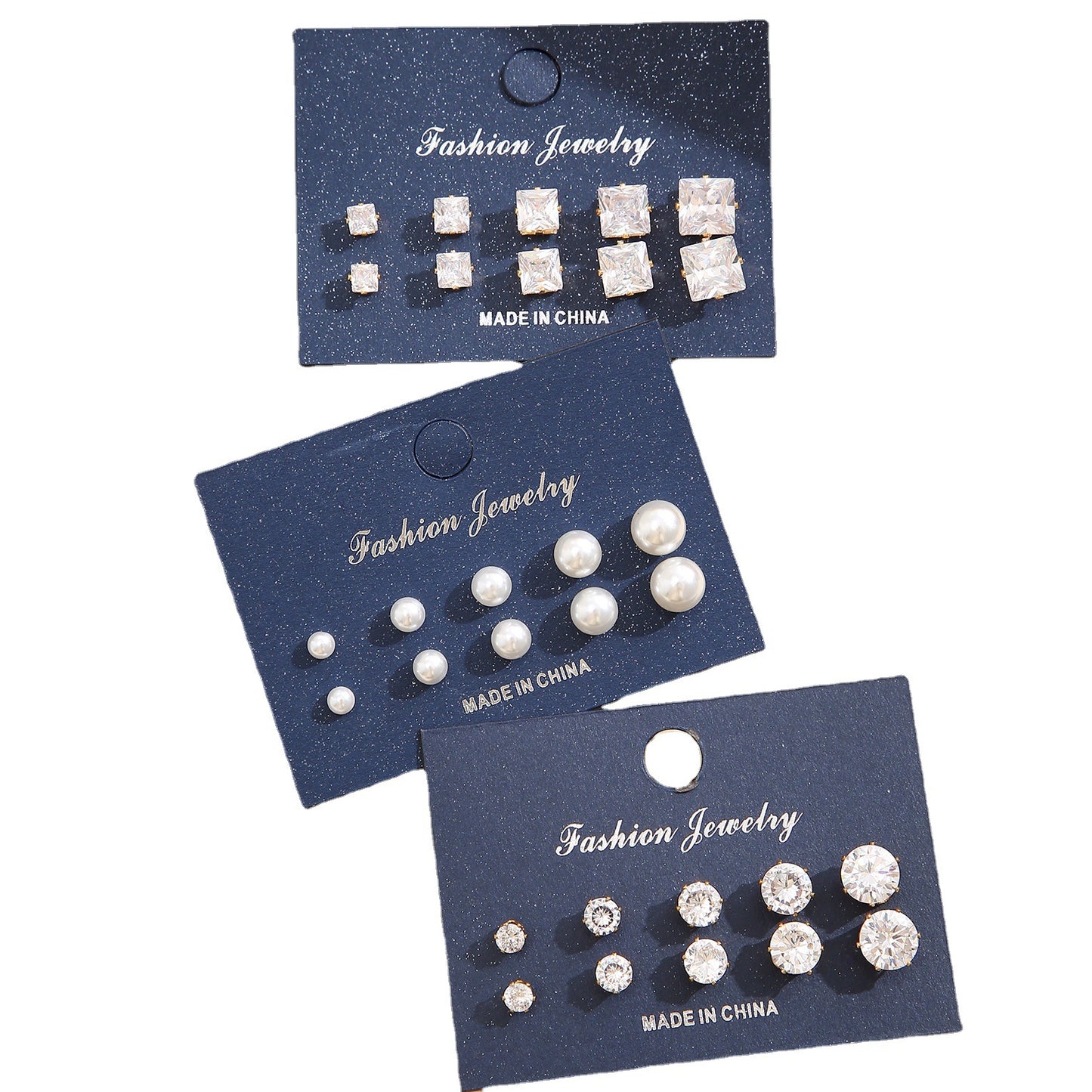 15-Pair Zircon & Pearl Stud Earring Set