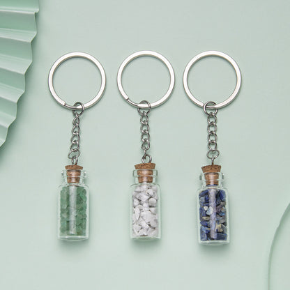Crushed Agate Wishing Bottle Stainless Steel Keychain Pendant