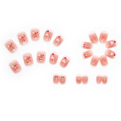 Uñas cortas transparentes color rosa cereza para usar 
