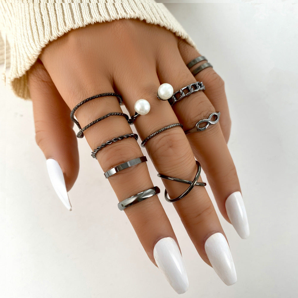 10-Piece Black Stackable Ring Set