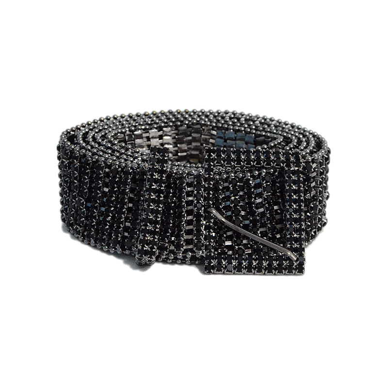 Eight rows of rhinestone metal belt