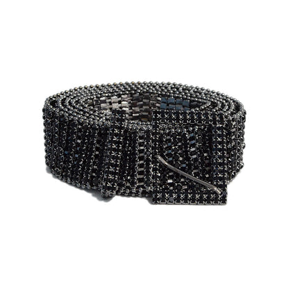 Eight rows of rhinestone metal belt