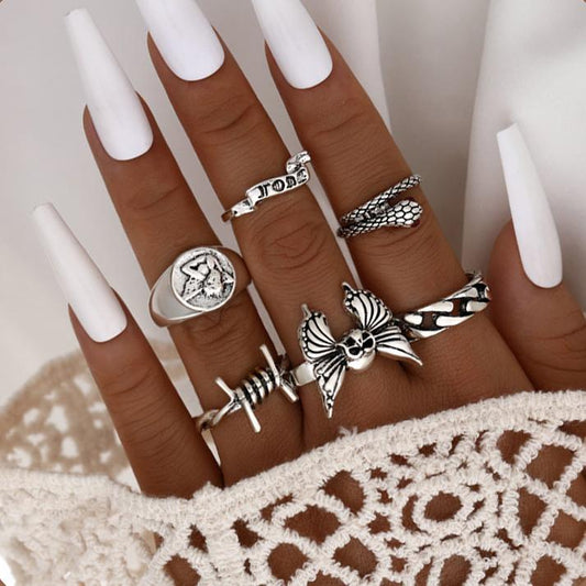 Retro Skull Ring Set (6-piece)