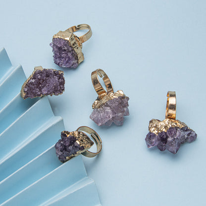 Amethyst Cluster Gold Plated Open Ring