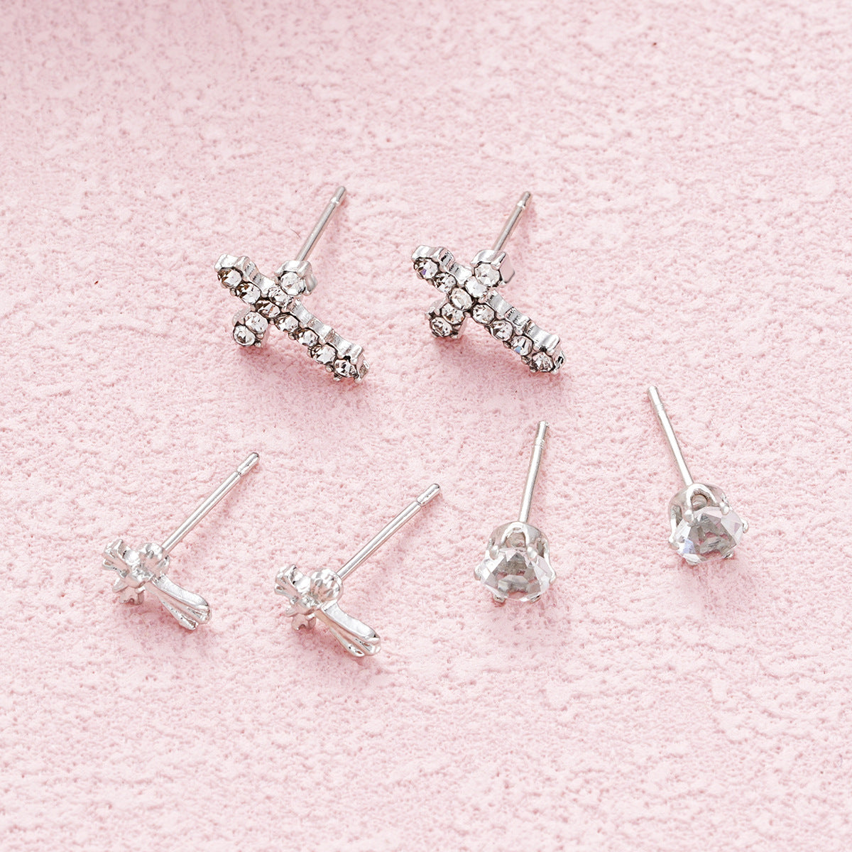 Diamond Cross Stud Earring Set