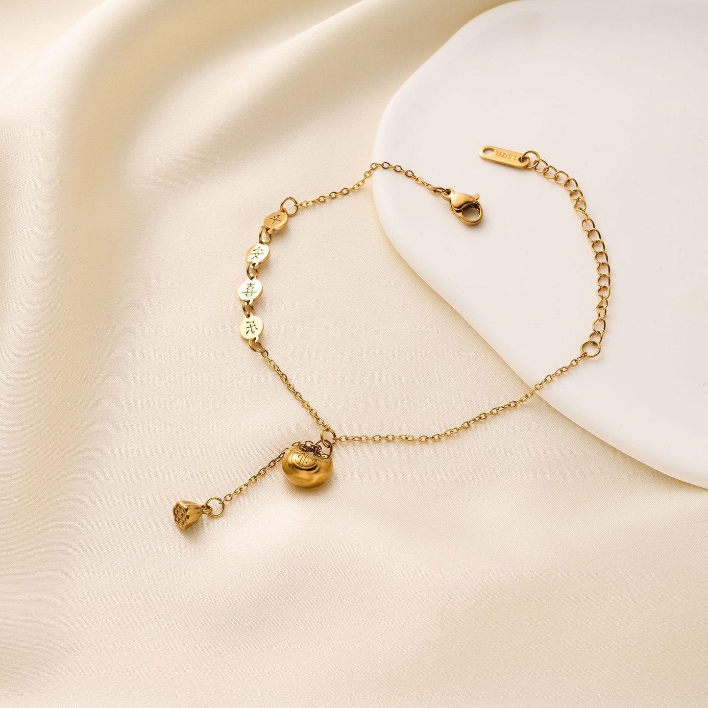 Titanium Steel Peace & Joy Charm Bracelet