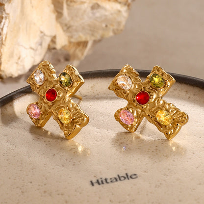 Stainless steel zircon earrings