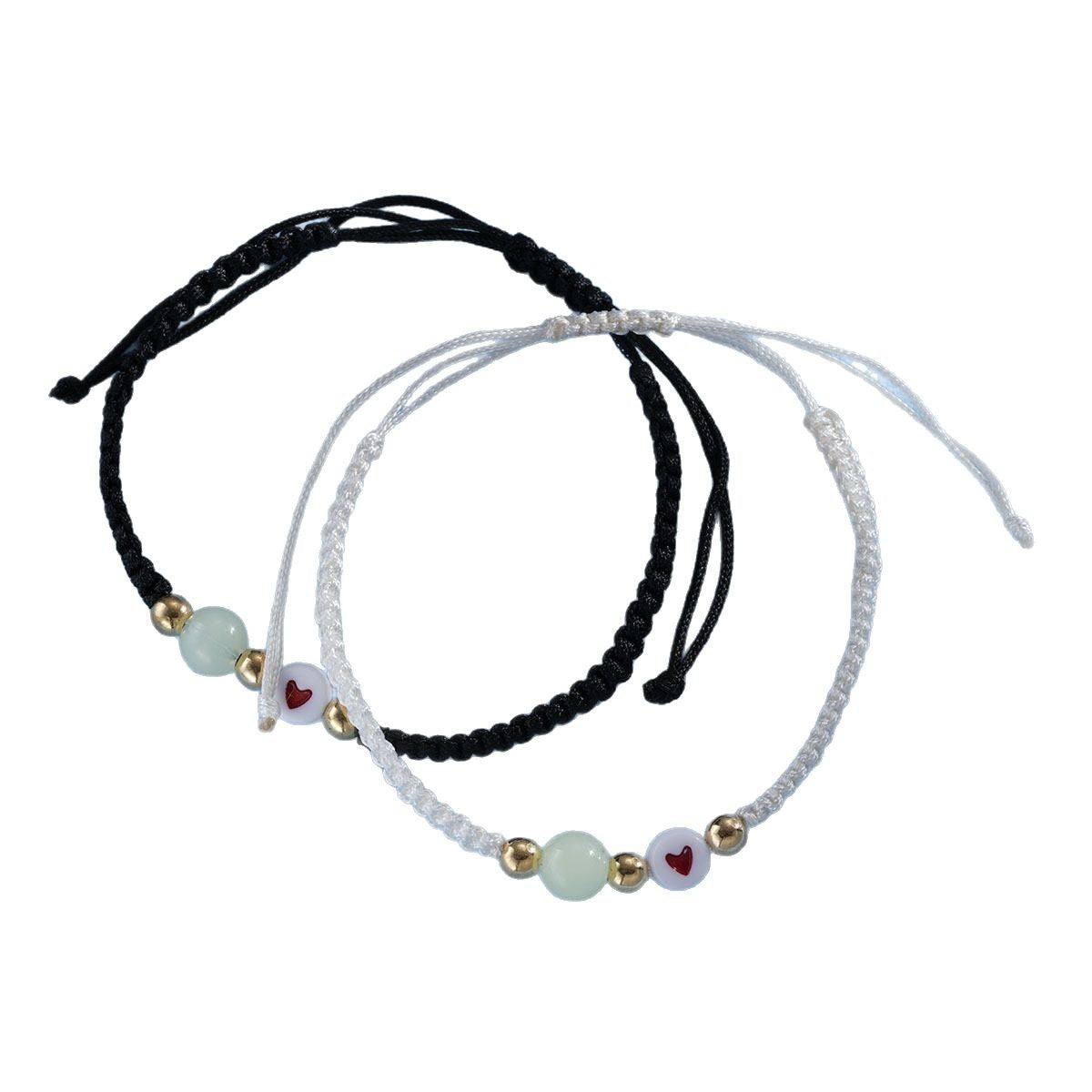 Luminous Peach Heart Woven Couple Bracelets (2-Piece)