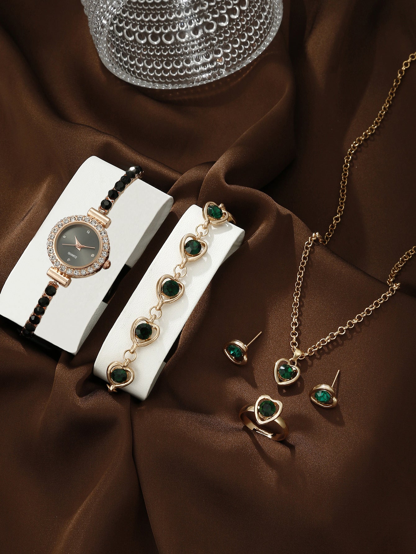 Bracelet Watch Peacock Water Drop Women's Jewelry Set