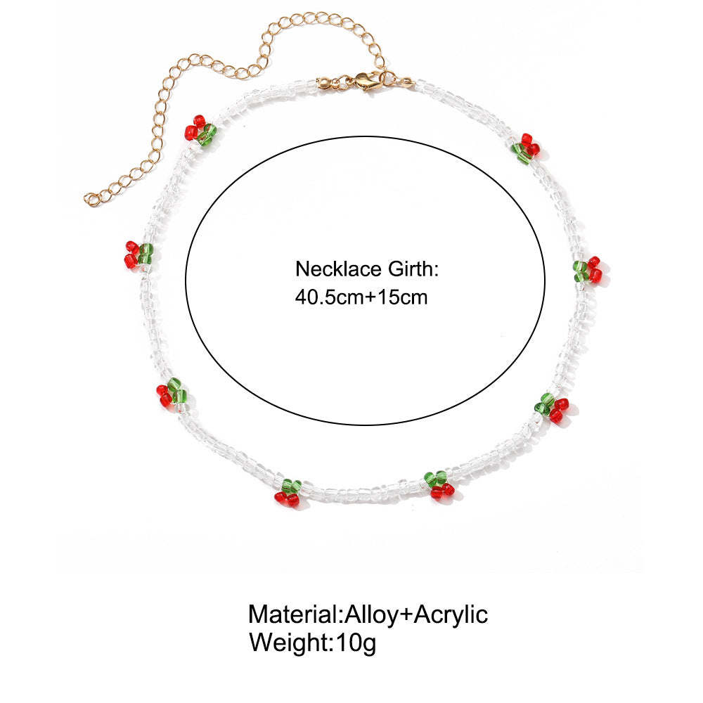 Handmade Beaded Cherry Choker Necklace