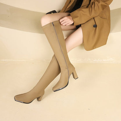 Square head fashion boots side zipper