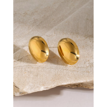 18k Gold Large Polished Oval Earrings