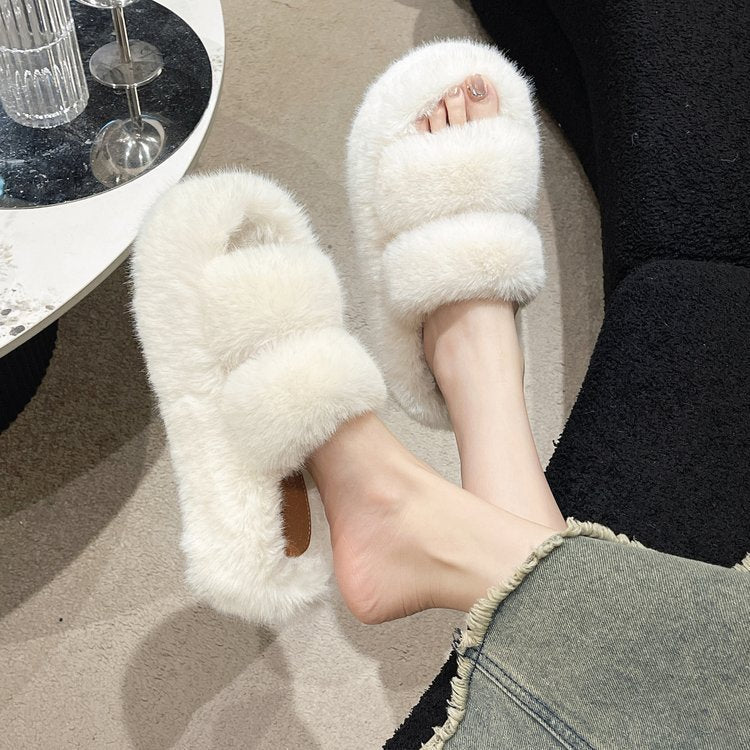 Double fluffy slippers