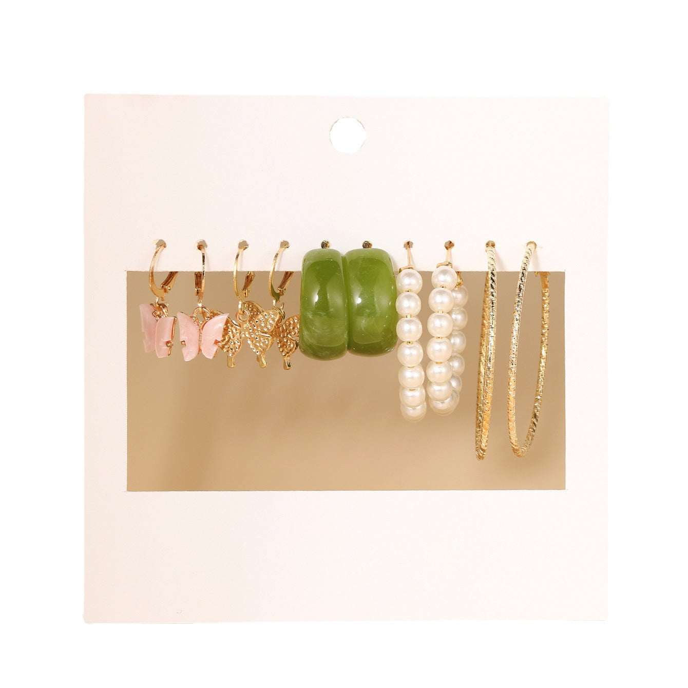 Green acrylic pearl earrings 5 pairs