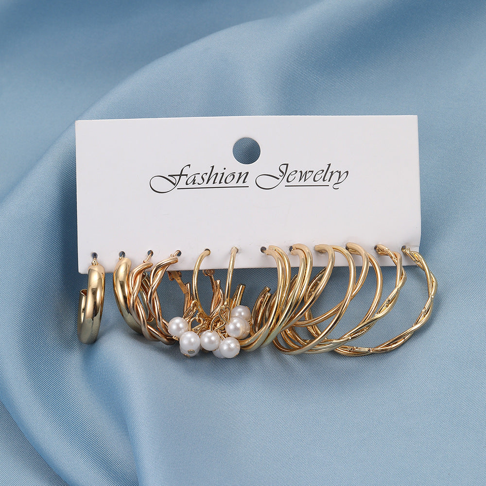 Gold twisted pearl earrings 6-piece set