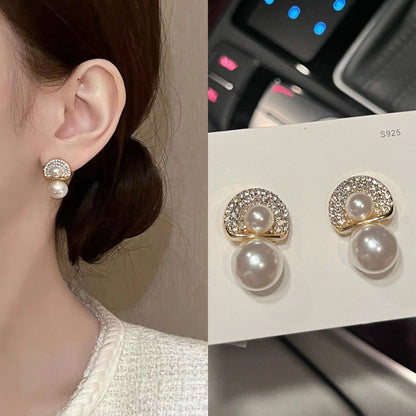 Fan-shaped design full drill stud earrings