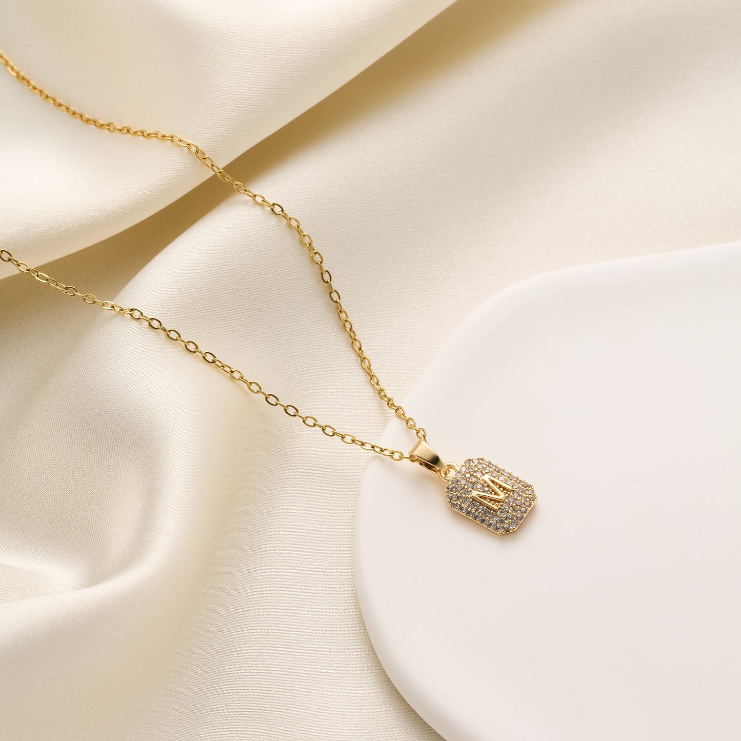 M Letter Diamond Pendant Necklace