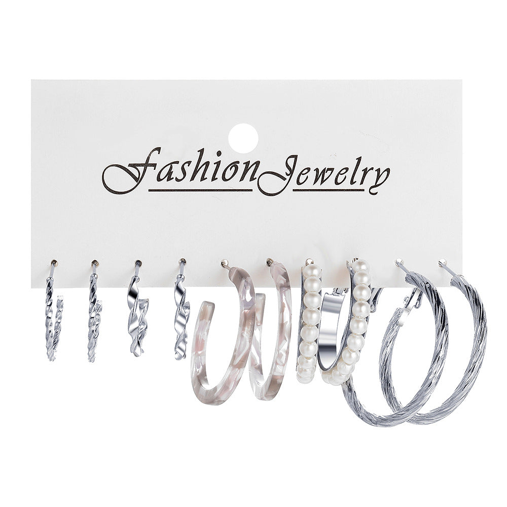Retro Pearl & Acrylic Earring Set (5-Piece)
