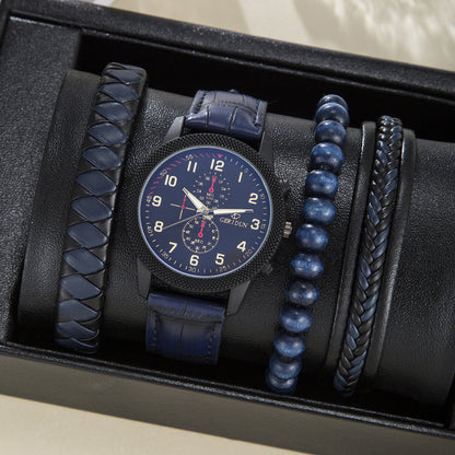 Men's Round Pointer Watch Bracelet Set