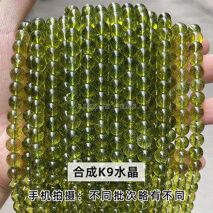 Perlas sueltas redondas de cristal sintético fantasma verde K9 