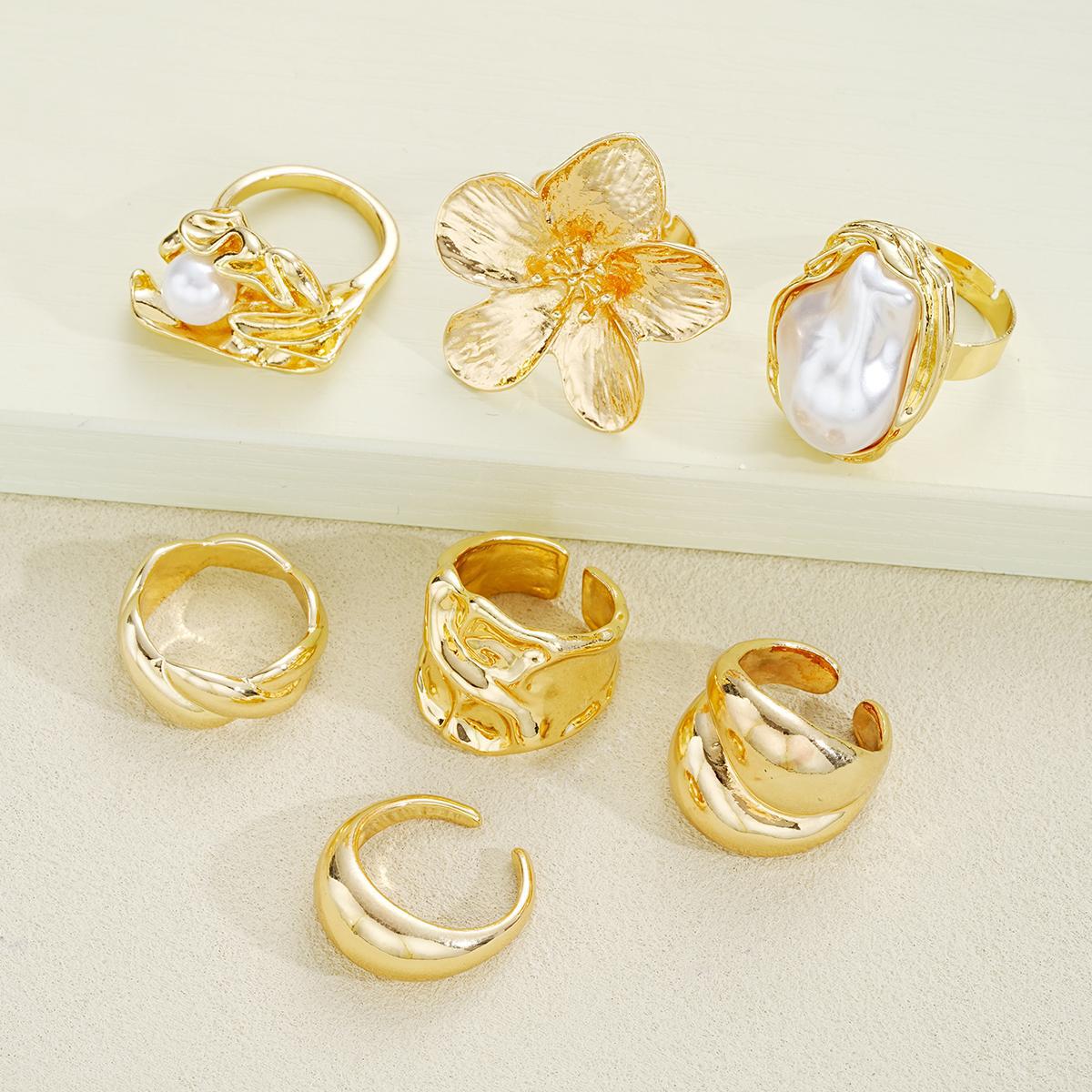 Irregular Pearl Gold-Plated 12-Piece Ring Set