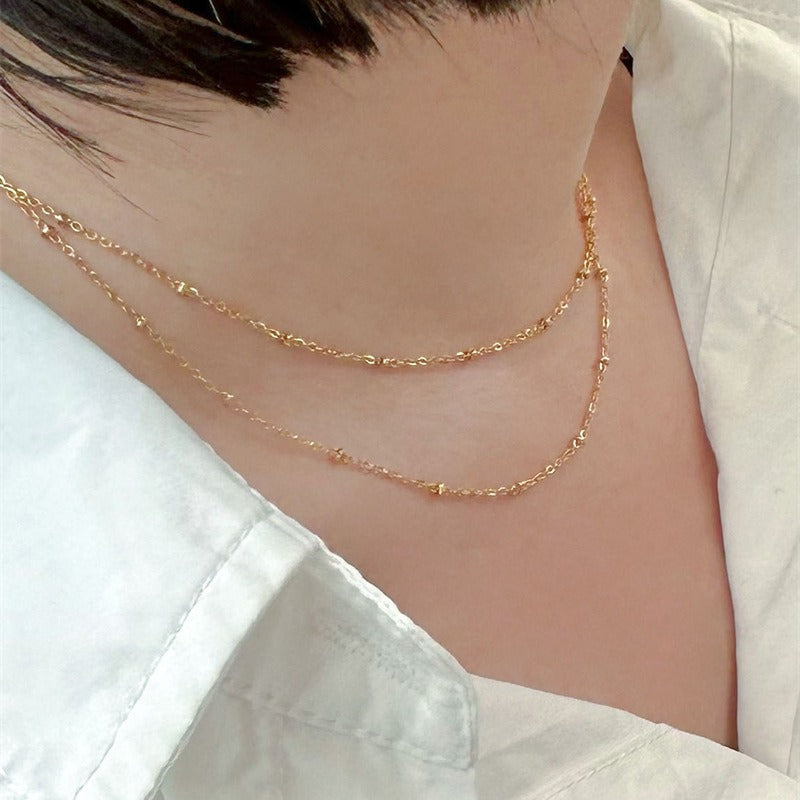 Multi-Layer Titanium Steel Gold-Bean Beaded Collarbone Necklace