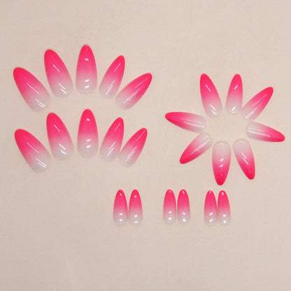 Barbie Pink Gradient Almond Fake Nails