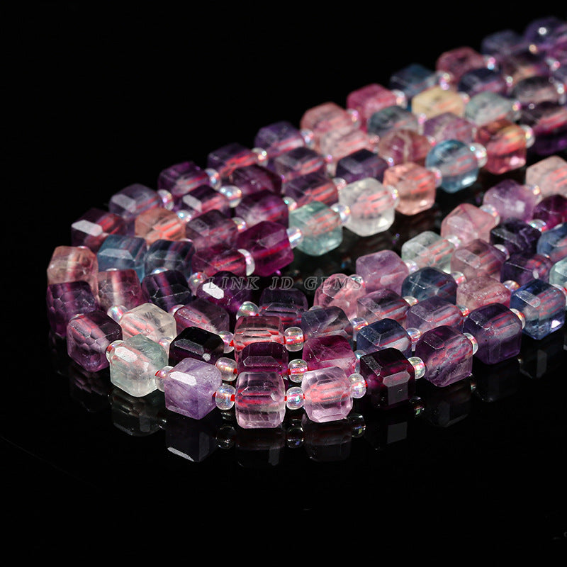 5A Natural Rainbow Fluorite Sugar Cube Loose Beads