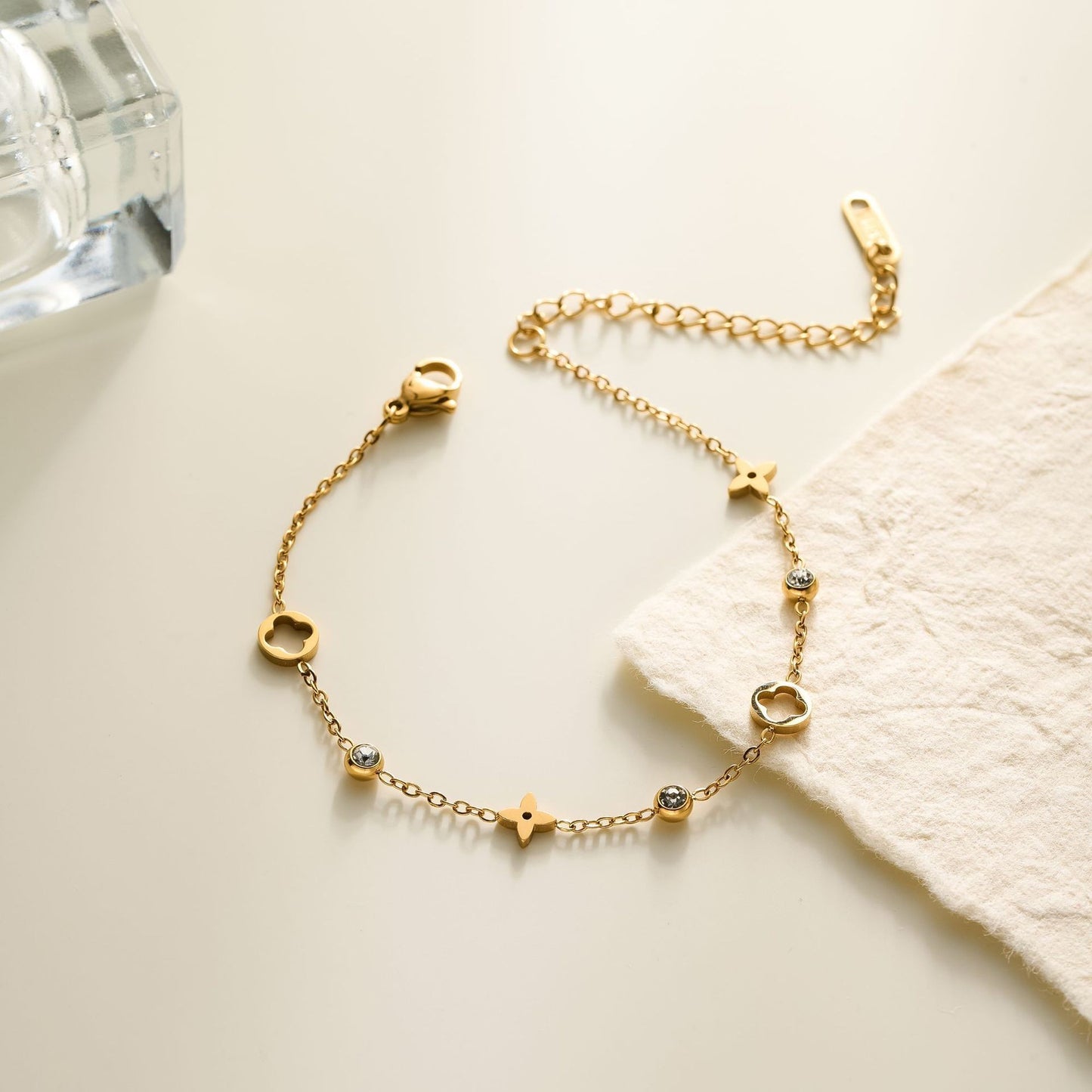 Women's 18K Color-Diamond Four-Leaf Flower Bracelet