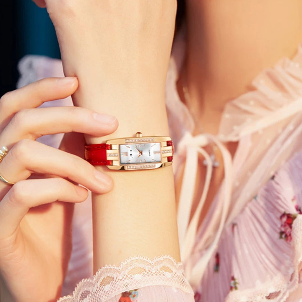 Elegante reloj cuadrado pequeño de color verde para mujer 