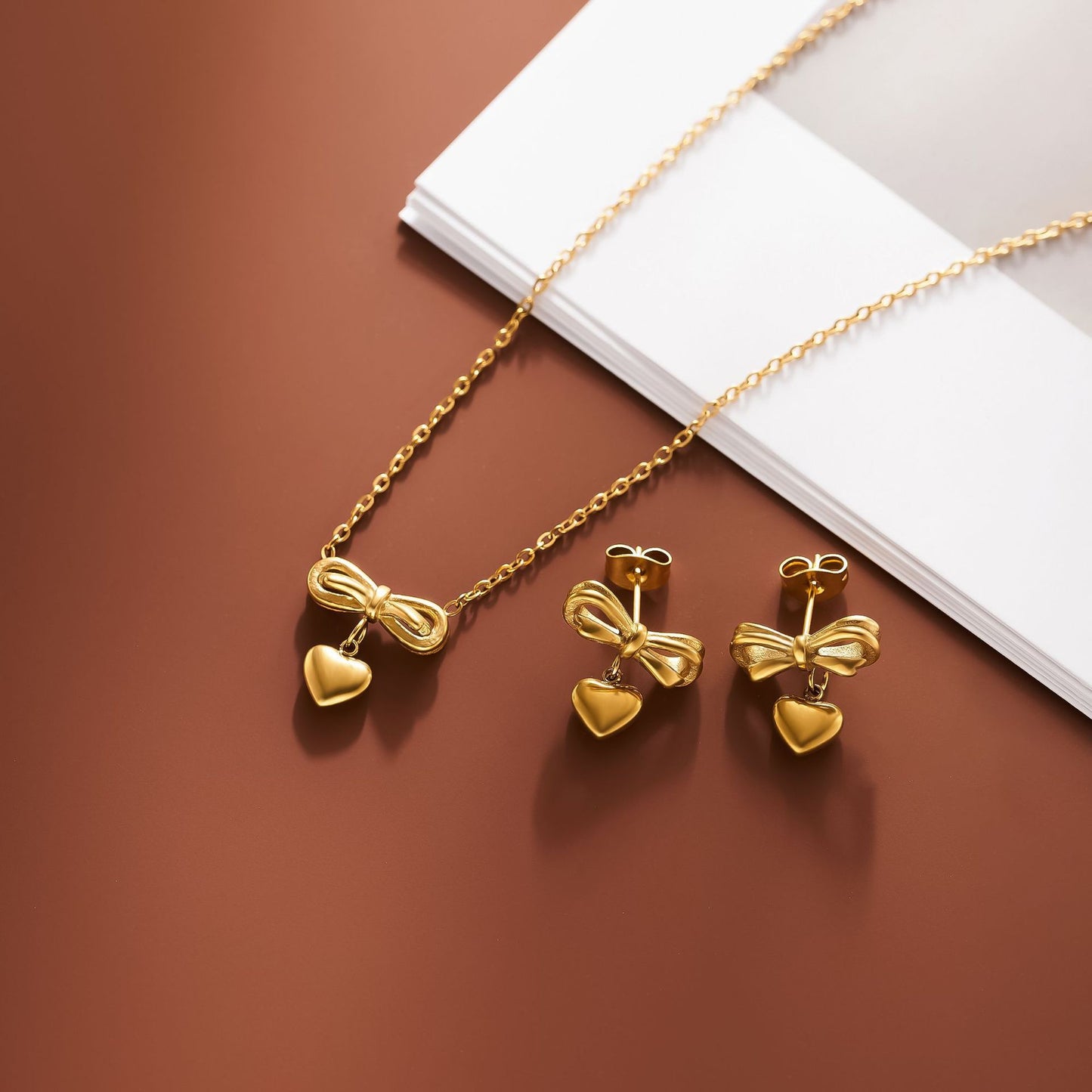 Titanium Steel Bow Love Necklace Set