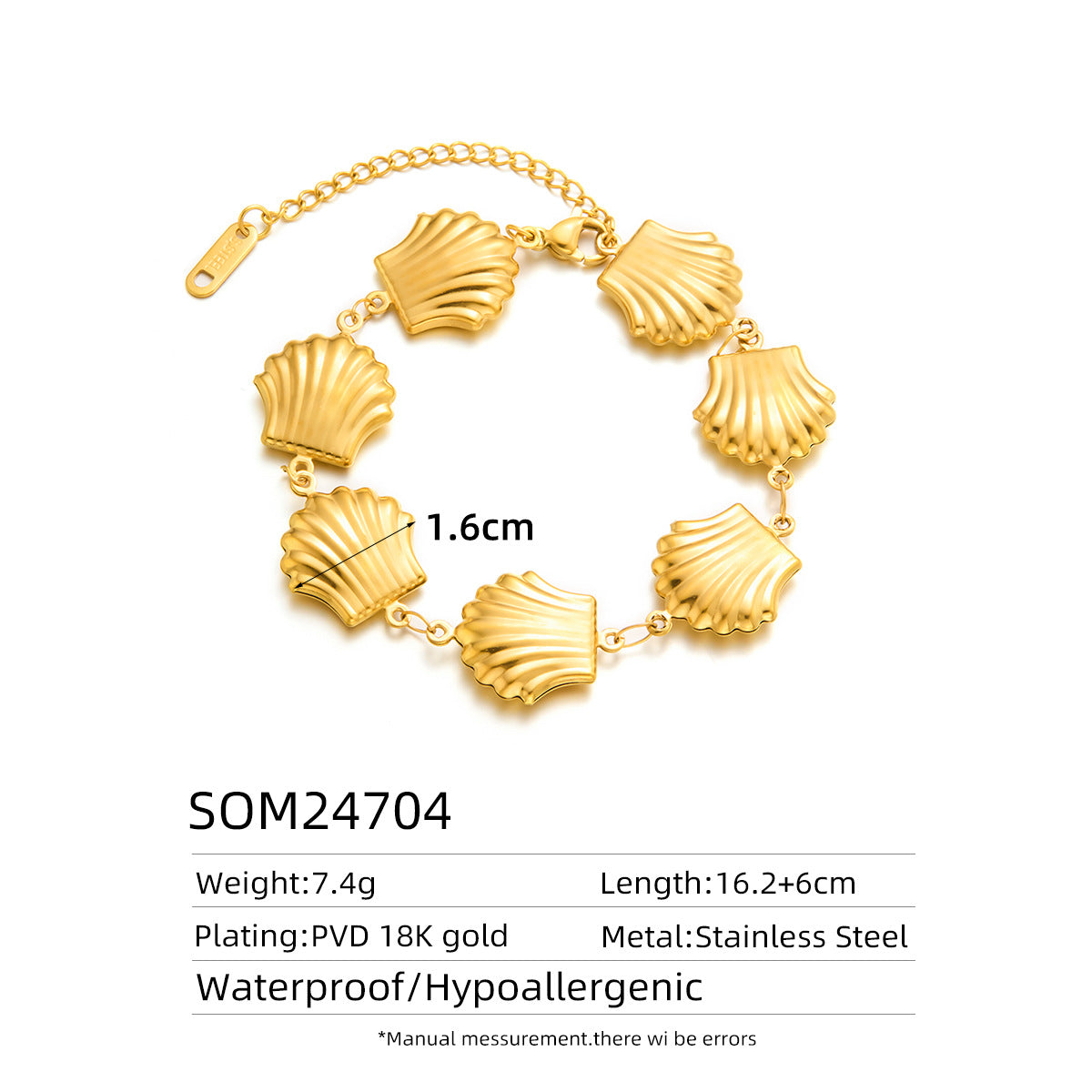 18K Gold Titanium Steel Hypoallergenic Waterdrop Heart Cross Bracelet